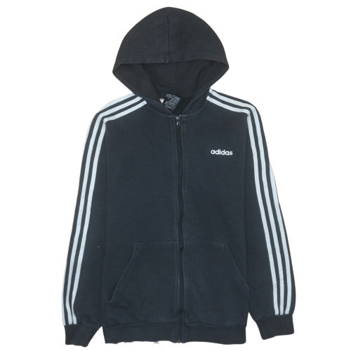 Adidas Boys Black Full Zip Hoodie 15-16 Years 176cm Hooded Sportswear