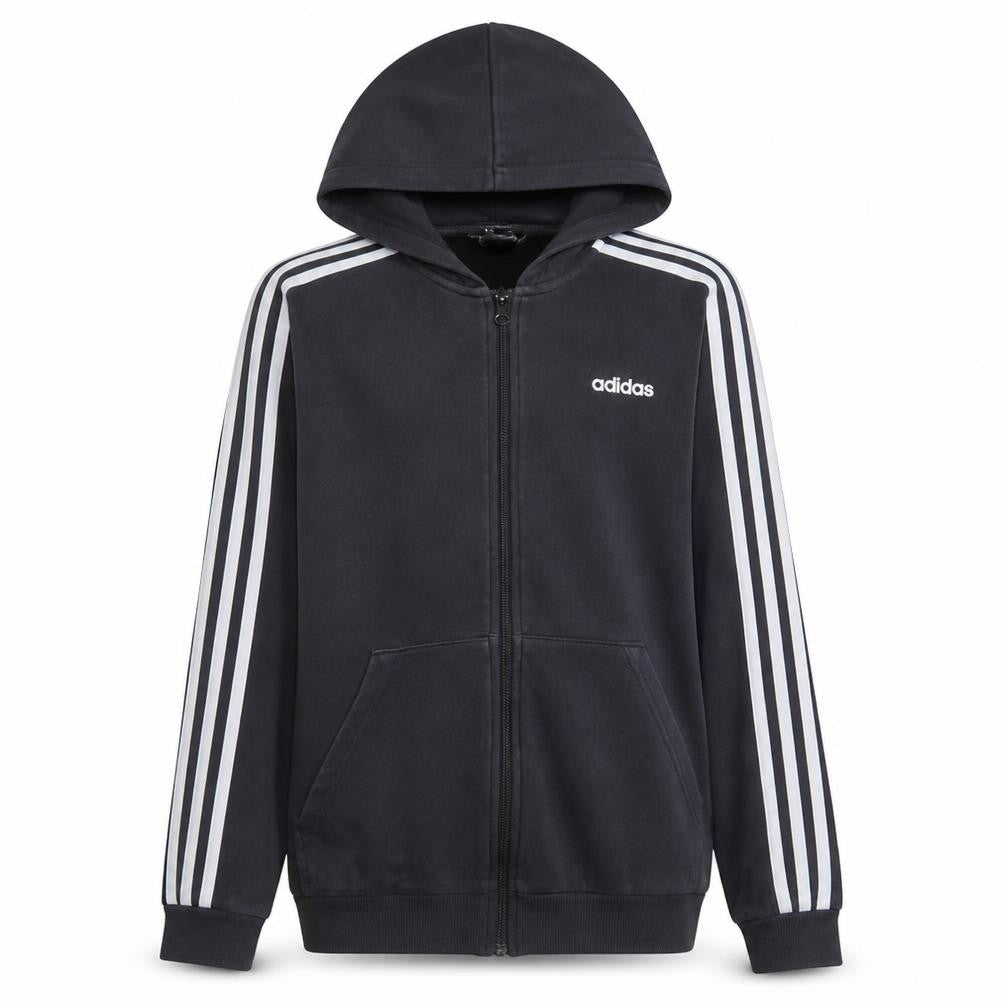 Adidas Boys Black Full Zip Hoodie 15-16 Years 176cm Hooded Sportswear