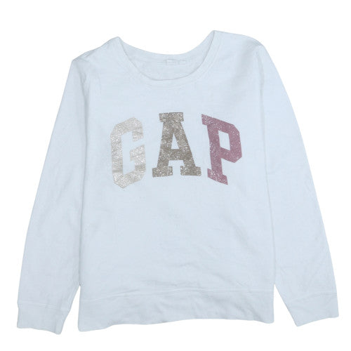 GAP Womens White XL Pullover Sweatshirt Glitter Logo Cotton Blend
