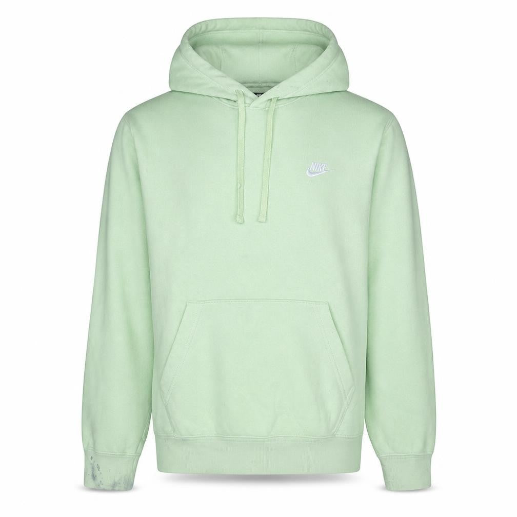 Front view of Nike Men's Green Pullover Hoodie, size S, Fleece Logo Sweatshirt