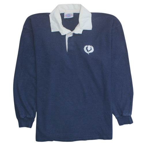 Halbro Mens Blue Collared Rugby Sweatshirt XL Cotton Vintage