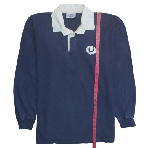 Halbro Mens Blue Collared Rugby Sweatshirt XL Cotton Vintage