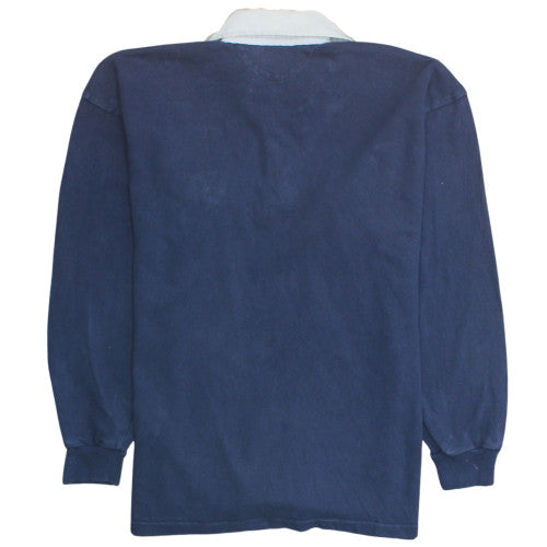 Halbro Mens Blue Collared Rugby Sweatshirt XL Cotton Vintage