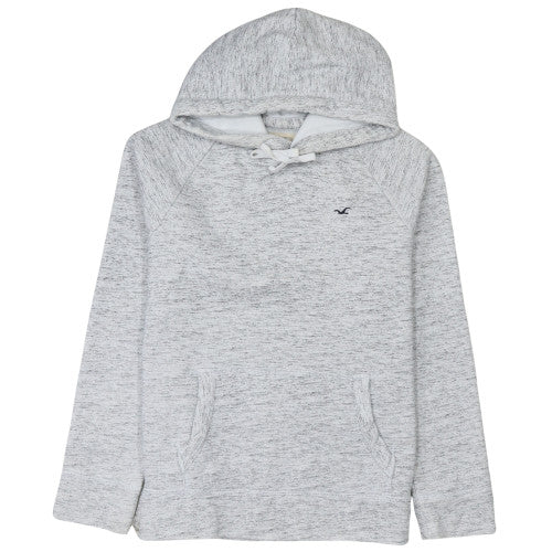 Hollister Men's Grey Pullover Hoodie Medium Fleece Logo
