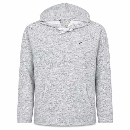 Front view of Hollister Men's Grey Pullover Hoodie Medium Fleece Logo