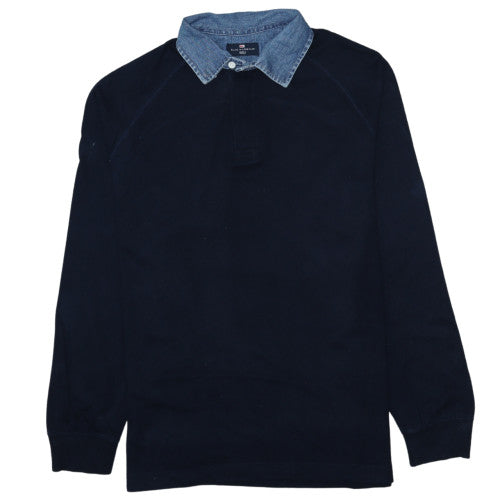 Marks and Spencer Blue Harbour Men's Blue Collared Henley Sweatshirt Medium