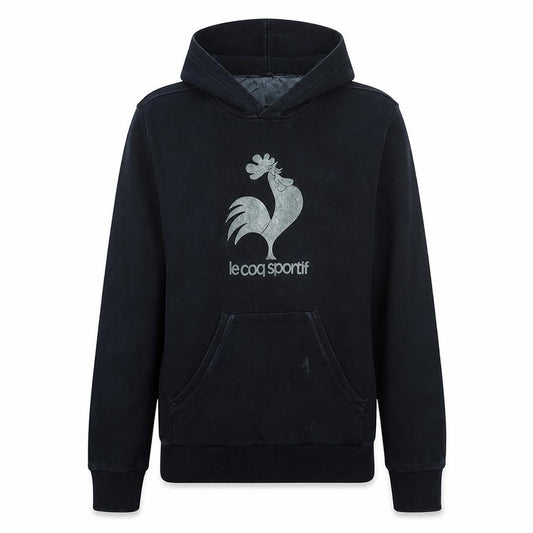Front view of Le Coq Sportif Men's Black Pullover Hoodie S Regular Fit Graphic