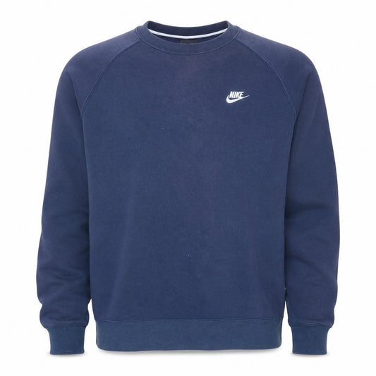 Front view of Nike Men's Navy Blue XL Crew Neck Sweatshirt Fleece Cotton Blend