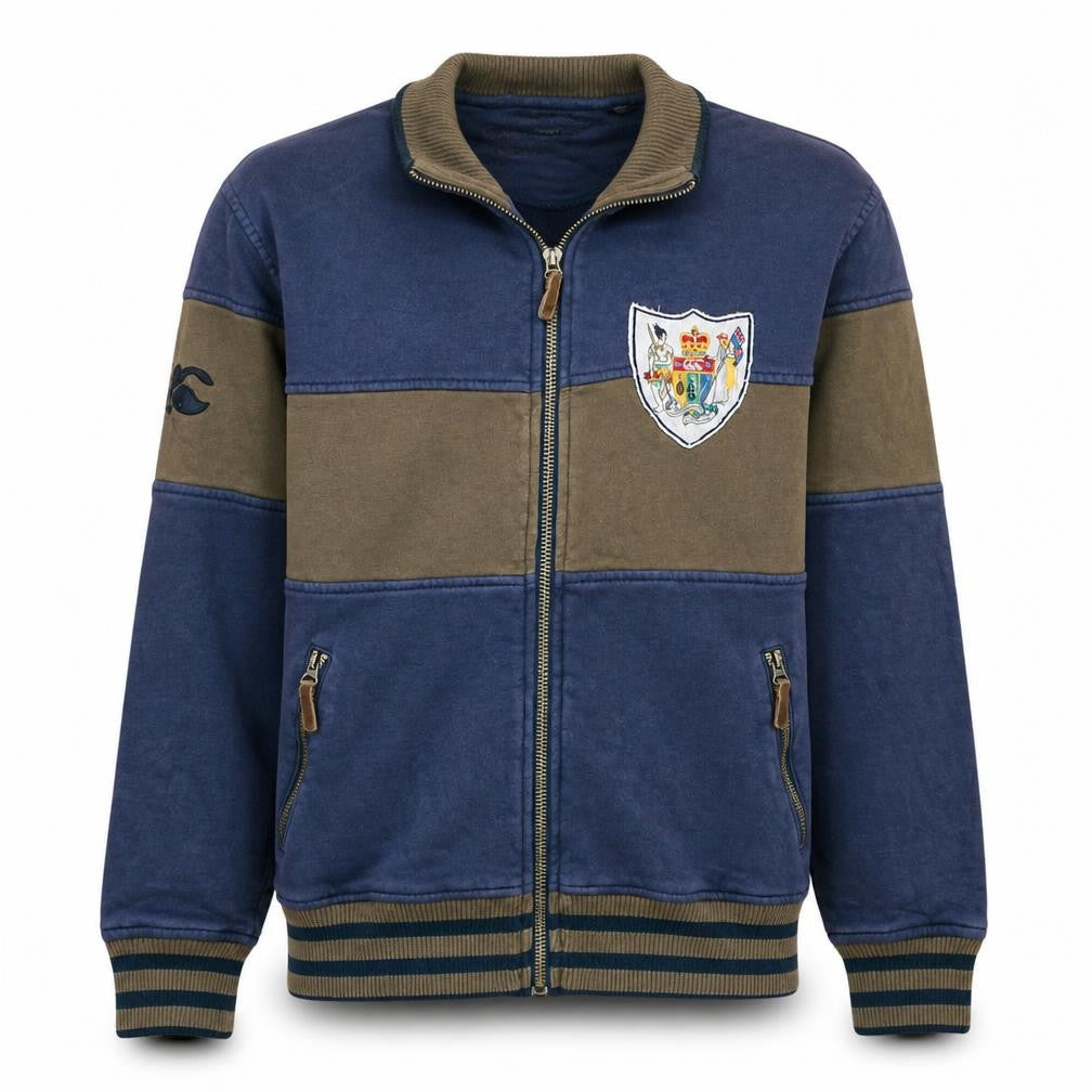 Front view of Canterbury Men's Blue Bomber Jacket M Full Zip Embroidered Crest Cotton