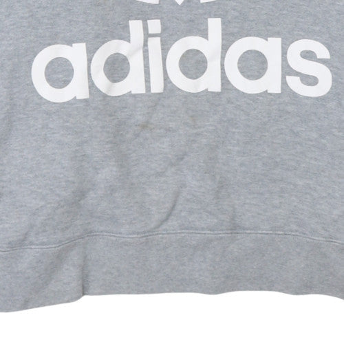 Adidas Mens Grey Medium Pullover Hoodie with Logo Sports Style