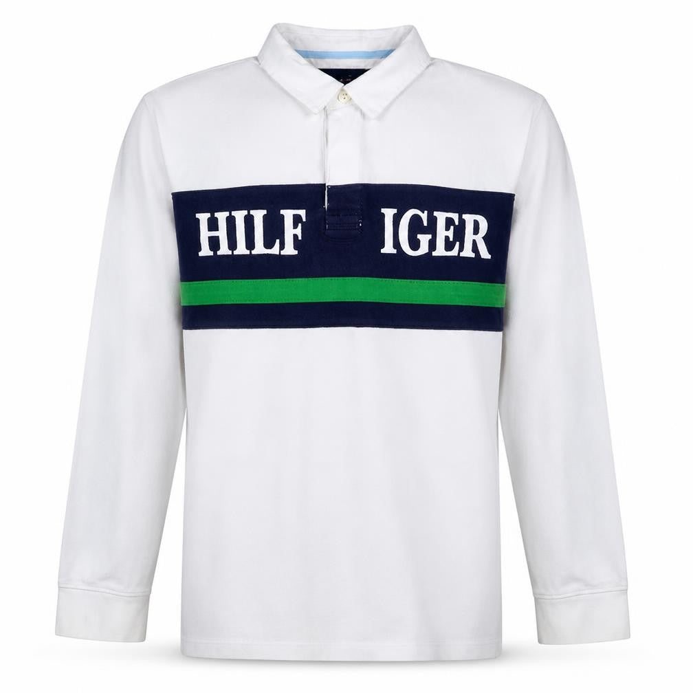 Front view of Tommy Hilfiger Teens White XL Collared Pullover Sweatshirt