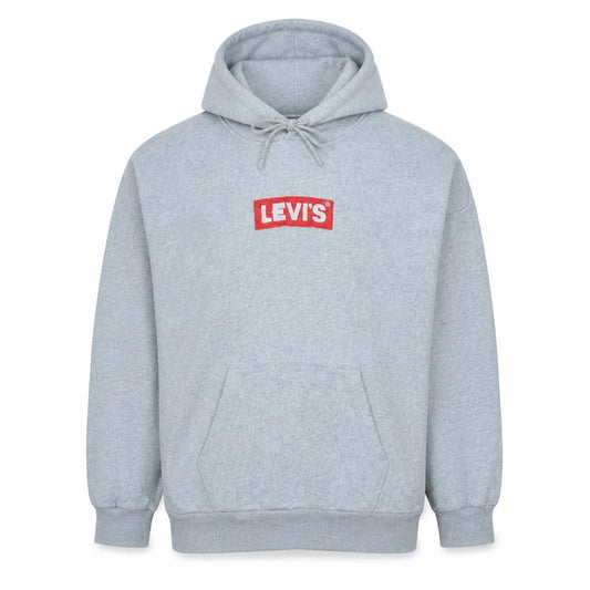 Front view of Levi's Men's Grey Pullover Hoodie L Logo Fleece Long Sleeve
