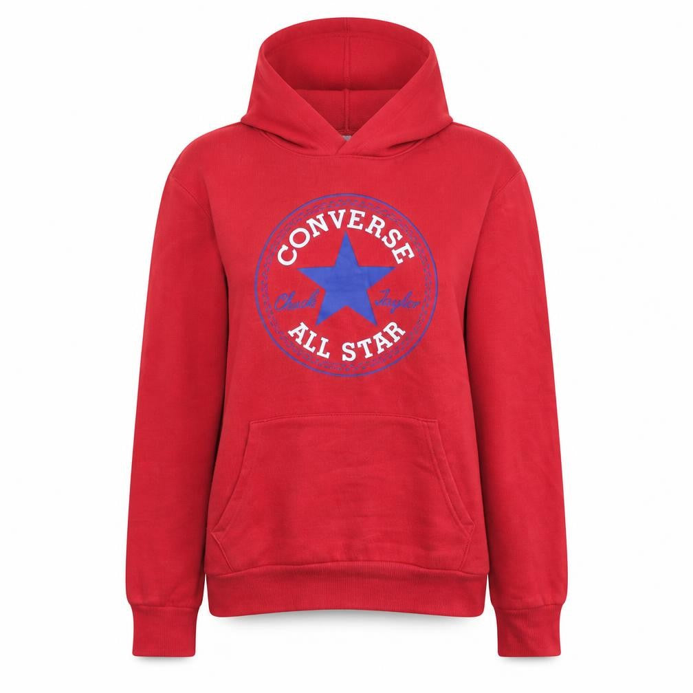 Front view of Converse Teens Red Hoodie All Star Logo Pullover 13-15 Yrs