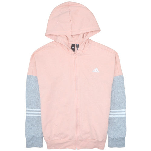 Adidas Women’s Pink Grey Full Zip Hoodie Size L 16 Hooded Sweatshirt