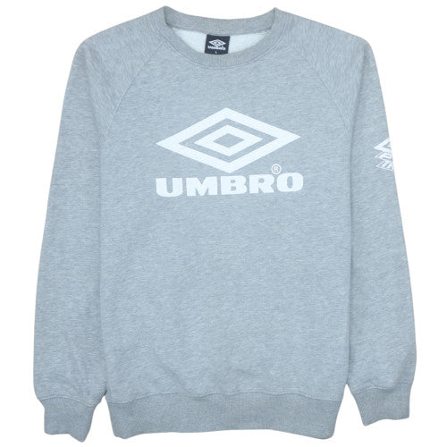 Umbro Men's Grey L Pullover Sweatshirt Crew Neck Logo Sports Top