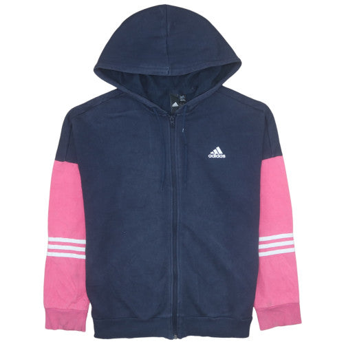 Adidas Womens Navy Pink Full Zip Hoodie Size L Hooded Sweatshirt
