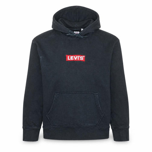 Front view of Levi’s Men’s Black Relaxed Pullover Hoodie M Fleece Logo