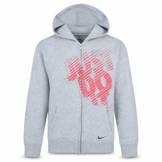 Front view of Nike Teens Grey Full Zip Hoodie L Sports Logo Fleece