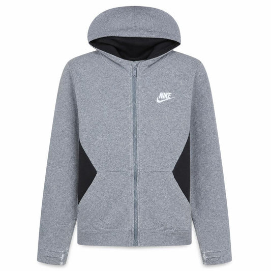 Front view of Nike Teens Grey Full Zip Hoodie L Lightweight Fleece Sportswear
