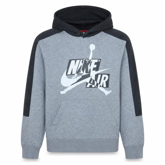 Front view of Nike Air Jordan Grey Logo Hoodie Teens L Regular Fit Pullover