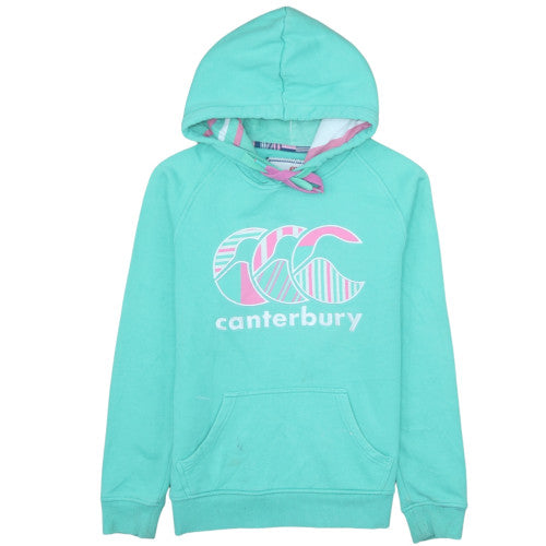 Canterbury Womens Teal Hoodie Pullover Size M Logo Print Lined Hood