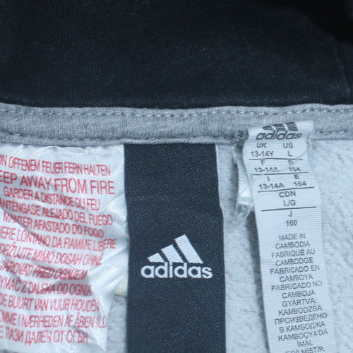 Adidas Boys Grey Pullover Hoodie Size 13-14 Years Fleece Lined Athletic Top