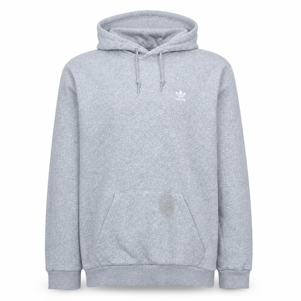Front view of Adidas Men Grey Pullover Hoodie M Regular Fit Fleece Sportswear