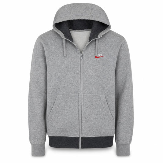 Front view of Nike Men’s Grey Full Zip Fleece Hoodie, size S, Regular Fit