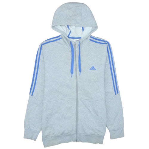 Adidas Mens Grey Full Zip Hoodie L Sports Fleece Sweatshirt