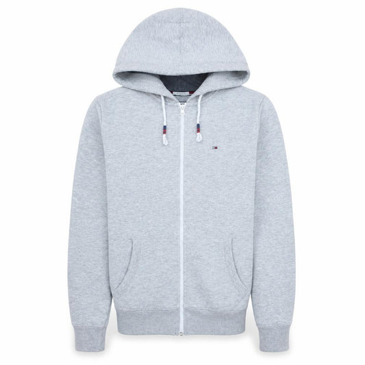 Front view of Tommy Jeans Men's Grey XS Full Zip Hoodie Cotton Blend Regular Fit