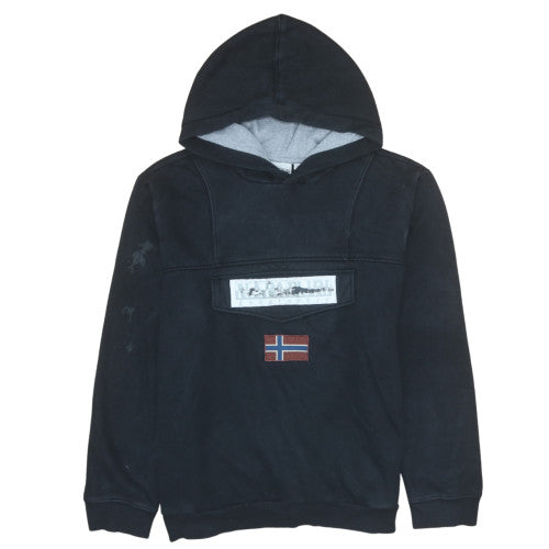 Napapijri Men's Black Pullover Hoodie M Long Sleeve Fleece Logo