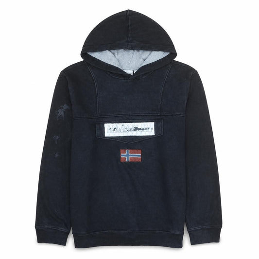 Front view of Napapijri Men's Black Pullover Hoodie M Long Sleeve Fleece Logo