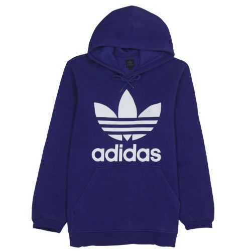 Adidas Womens Blue Pullover Hoodie L Logo Fleece Sweatshirt