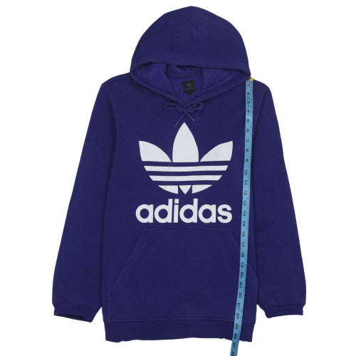 Adidas Womens Blue Pullover Hoodie L Logo Fleece Sweatshirt