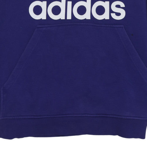 Adidas Womens Blue Pullover Hoodie L Logo Fleece Sweatshirt
