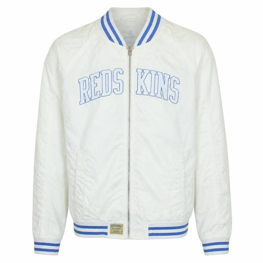 Front view of Redskins Men's White Varsity Jacket M Lightweight Full Zip