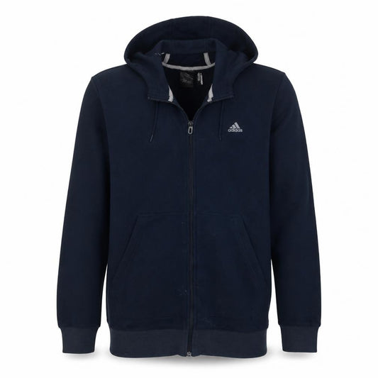 Front view of Adidas Men's Blue Full Zip Hoodie M Sportswear Climalite