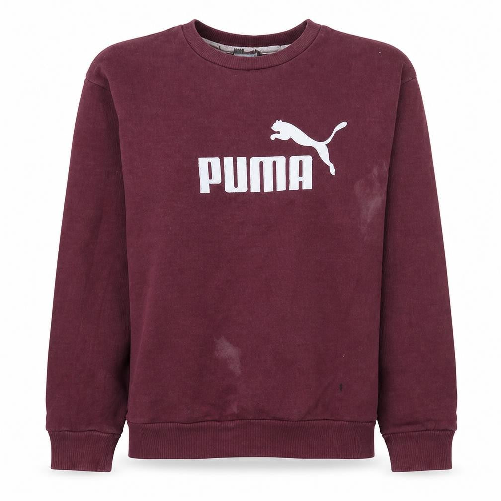 Front view of Puma women’s burgundy crew neck pullover sweatshirt xs