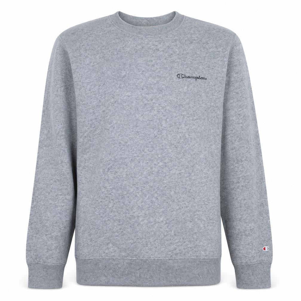 Front view of Champion Men's Grey Pullover Sweatshirt Medium Crew Neck Logo