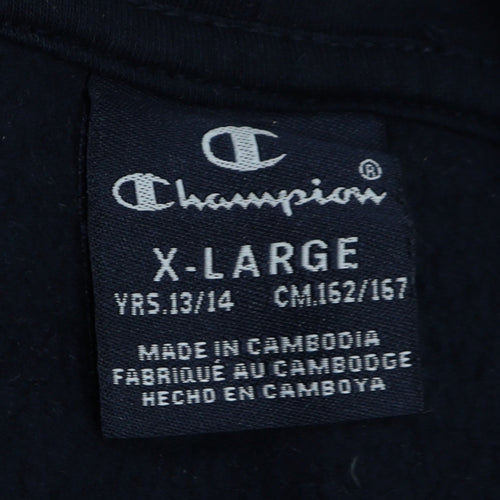 Champion Boys Black Pullover Hoodie XL 13-14 Years Fleece Logo Sweatshirt