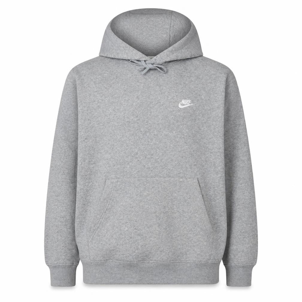 Front view of Nike Men's Grey Pullover Hoodie L Logo Fleece Cotton Blend