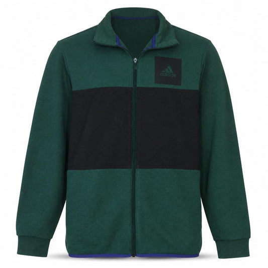 Front view of Adidas Men's Green & Black Track Jacket, size M, Full Zip Athletic