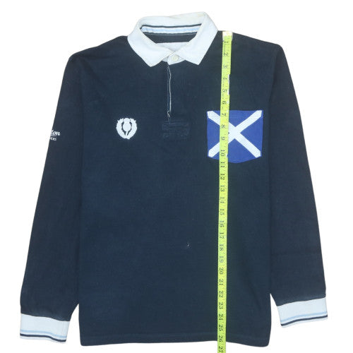 Cotton Traders Mens Blue Long Sleeve Rugby Polo Shirt Size M