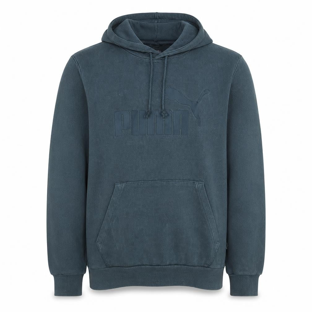 Front view of Puma Men's Blue Pullover Hoodie Small Fleece Logo Sweatshirt