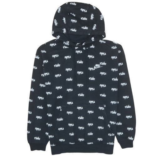 Nike Womens Black Pullover Hoodie Medium All Over Logo Print