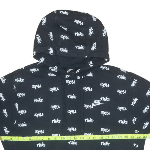 Nike Womens Black Pullover Hoodie Medium All Over Logo Print