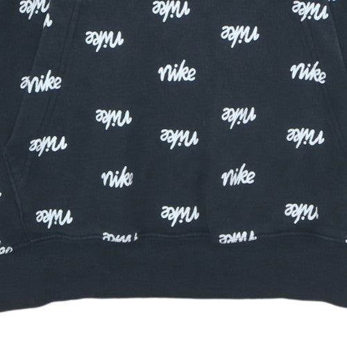 Nike Womens Black Pullover Hoodie Medium All Over Logo Print