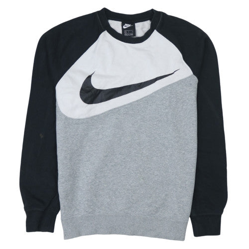 Nike Men's Grey Black Logo Crew Neck Pullover Sweatshirt M