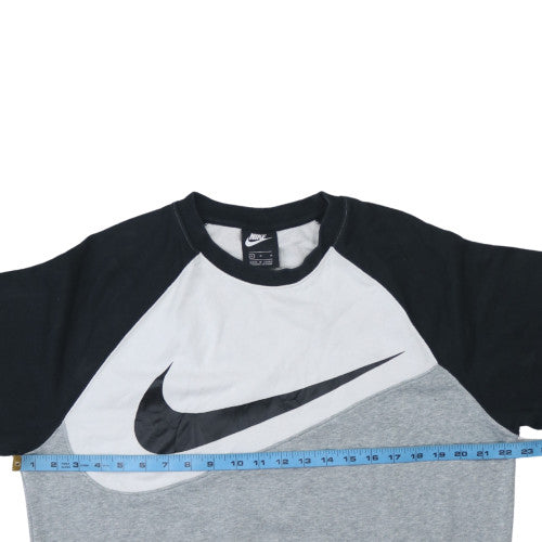 Nike Men's Grey Black Logo Crew Neck Pullover Sweatshirt M