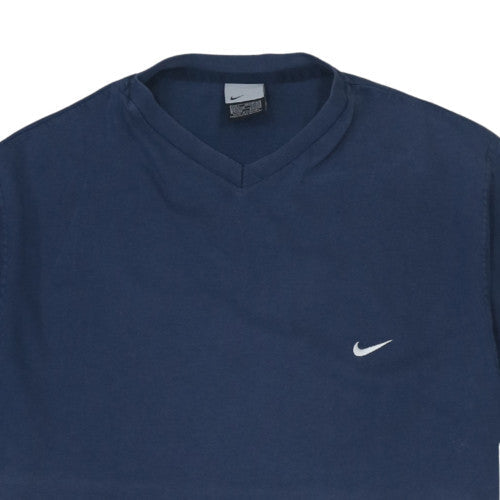 Nike Men's Navy Blue V-Neck Short Sleeve Cotton T-Shirt Size L